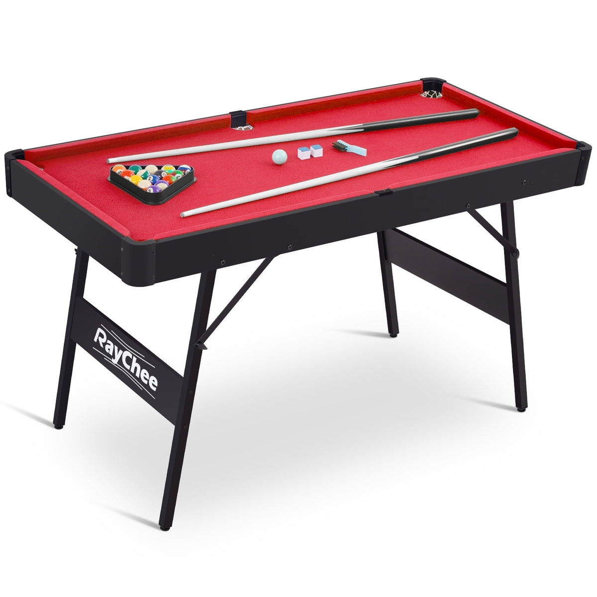 RayChee 54" Folding Pool Billiard Table, Portable Pool Game Table with 2 Cue Sticks, 16 Balls, Triangle for Kids Family