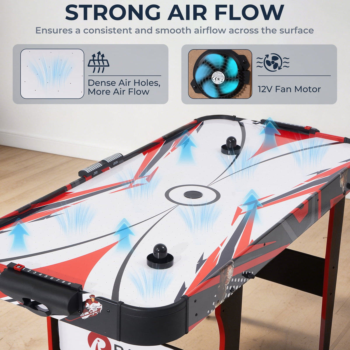 57" Foldable Air Hockey Table with LED Scoreboard, 12V Motor Arcade Game Table for Kids & Adults, Space-Saving Indoor Family Game Room Table