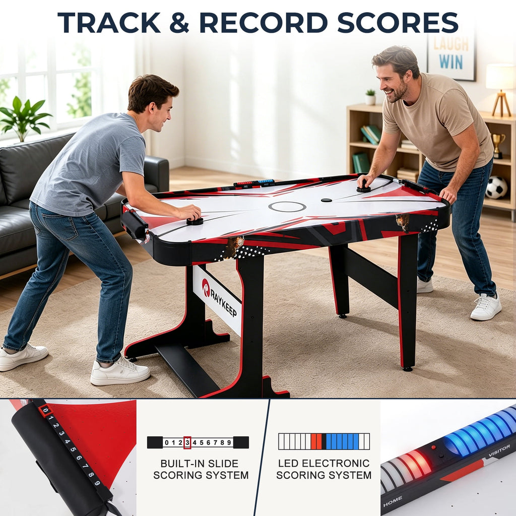 57" Foldable Air Hockey Table with LED Scoreboard, 12V Motor Arcade Game Table for Kids & Adults, Space-Saving Indoor Family Game Room Table
