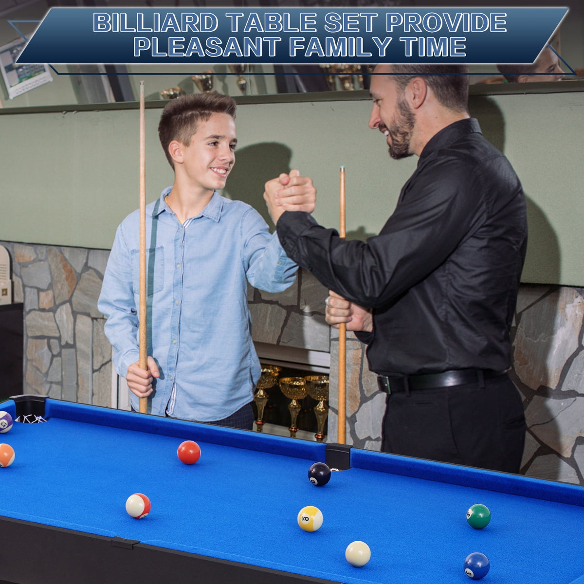 RayChee 54" Folding Pool Billiard Table, Portable Pool Game Table with 2 Cue Sticks, 16 Balls, Triangle for Kids Family