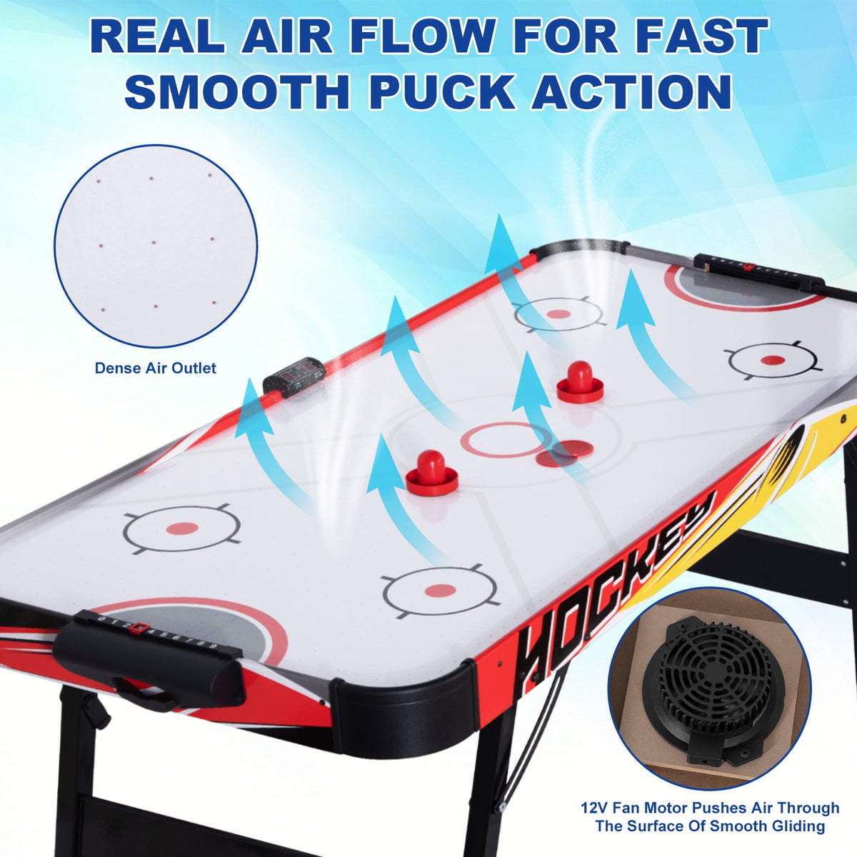 54" Foldable Air Hockey Table, LED Arcade Game Table with 2 Pucks & 2 Pushers, Powerful Air Motor, Indoor Hockey Game for Kids & Adults, Home Game Room