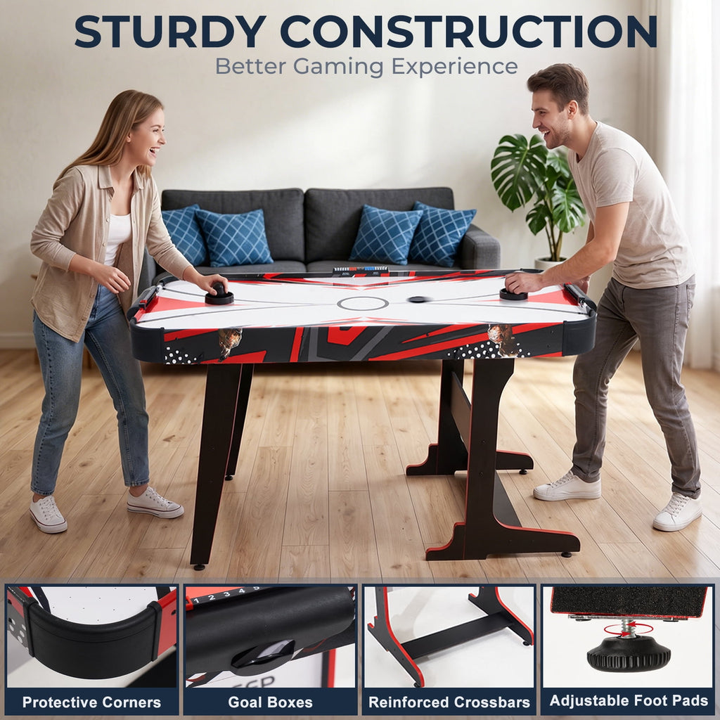 57" Foldable Air Hockey Table with LED Scoreboard, 12V Motor Arcade Game Table for Kids & Adults, Space-Saving Indoor Family Game Room Table