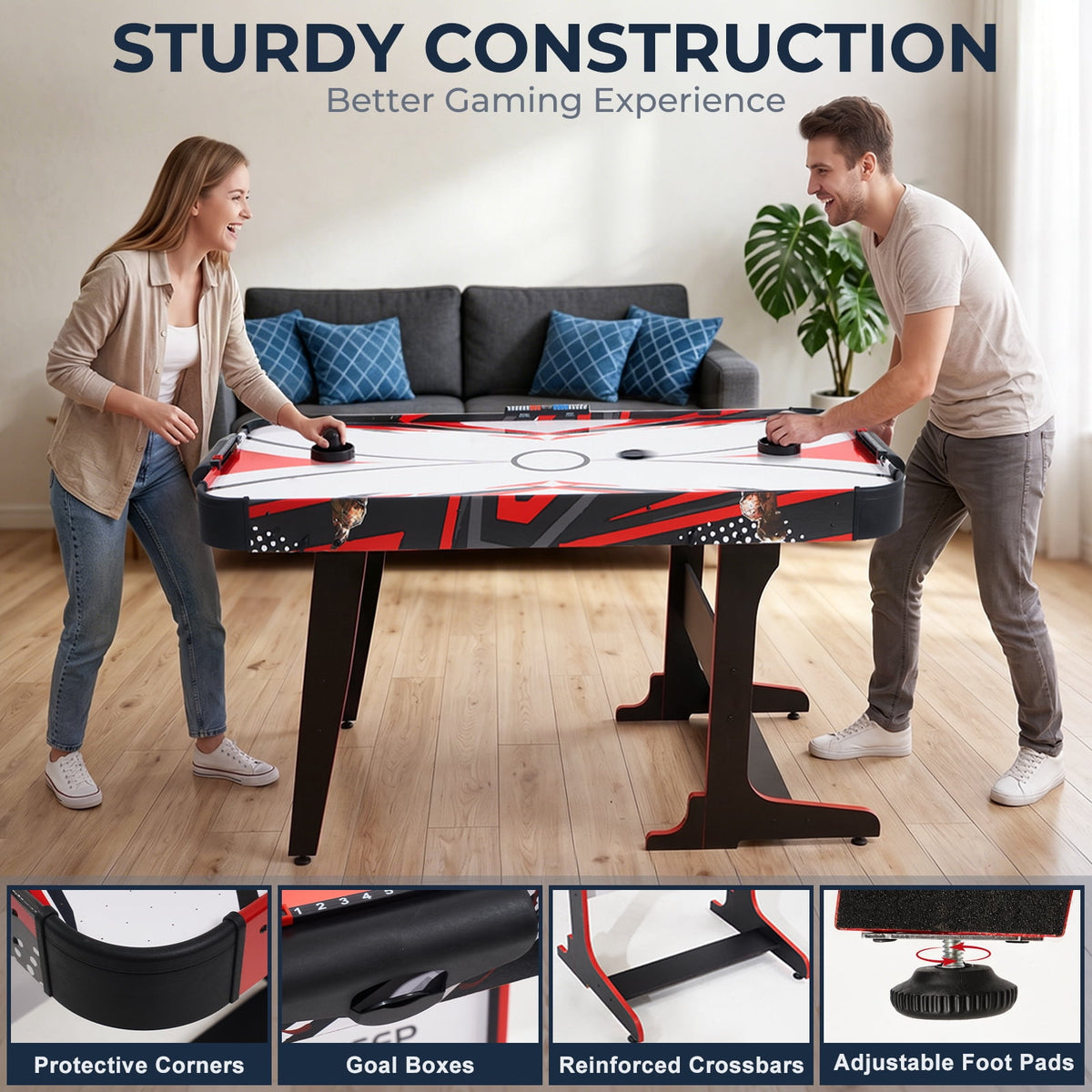 57" Foldable Air Hockey Table with LED Scoreboard, 12V Motor Arcade Game Table for Kids & Adults, Space-Saving Indoor Family Game Room Table