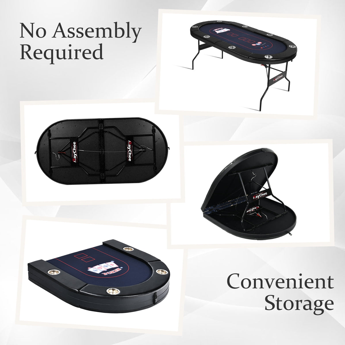 RayChee 8 Player Foldable Poker Table, Folding Texas Holdem Table, Portable Casino Table for Game Room with Padded Rails and Cup Holders (Black, 71 inch)