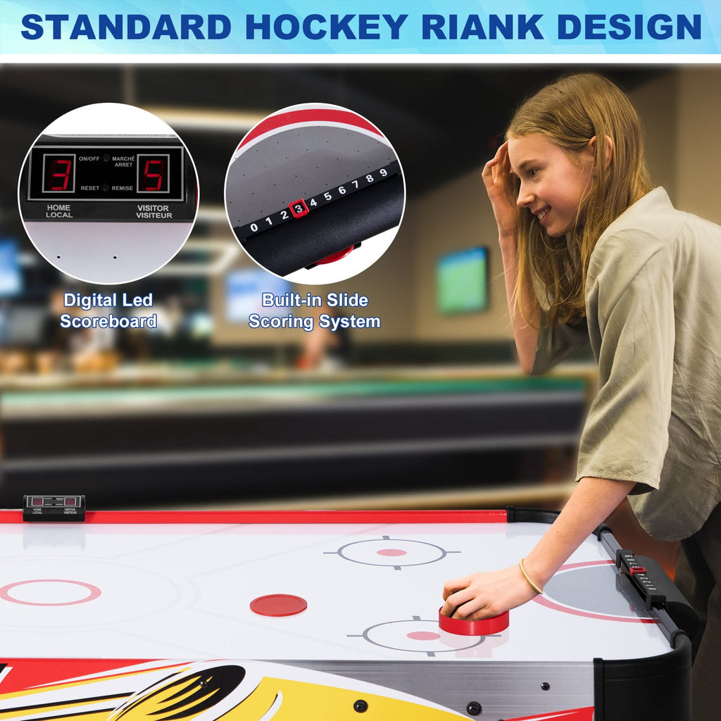 54" Foldable Air Hockey Table, LED Arcade Game Table with 2 Pucks & 2 Pushers, Powerful Air Motor, Indoor Hockey Game for Kids & Adults, Home Game Room
