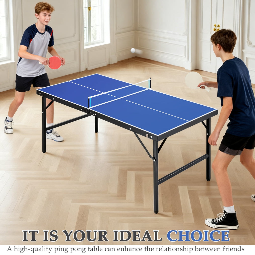 RAYCHEE Foldable Ping Pong Table, Portable Table Tennis Table with Net, Paddles & Balls, Indoor Game Room Table for Kids, Adults & Family Entertainment