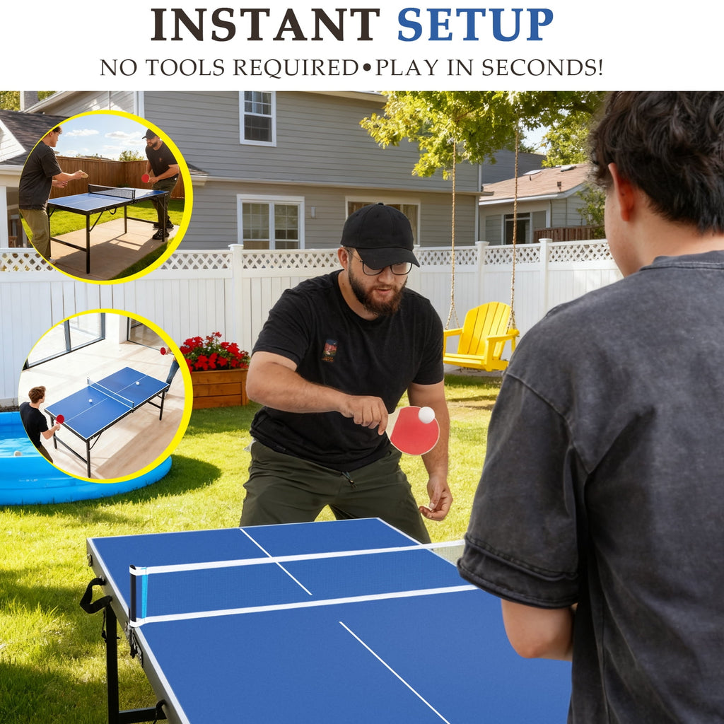RAYCHEE Foldable Ping Pong Table, Portable Table Tennis Table with Net, Paddles & Balls, Indoor Game Room Table for Kids, Adults & Family Entertainment