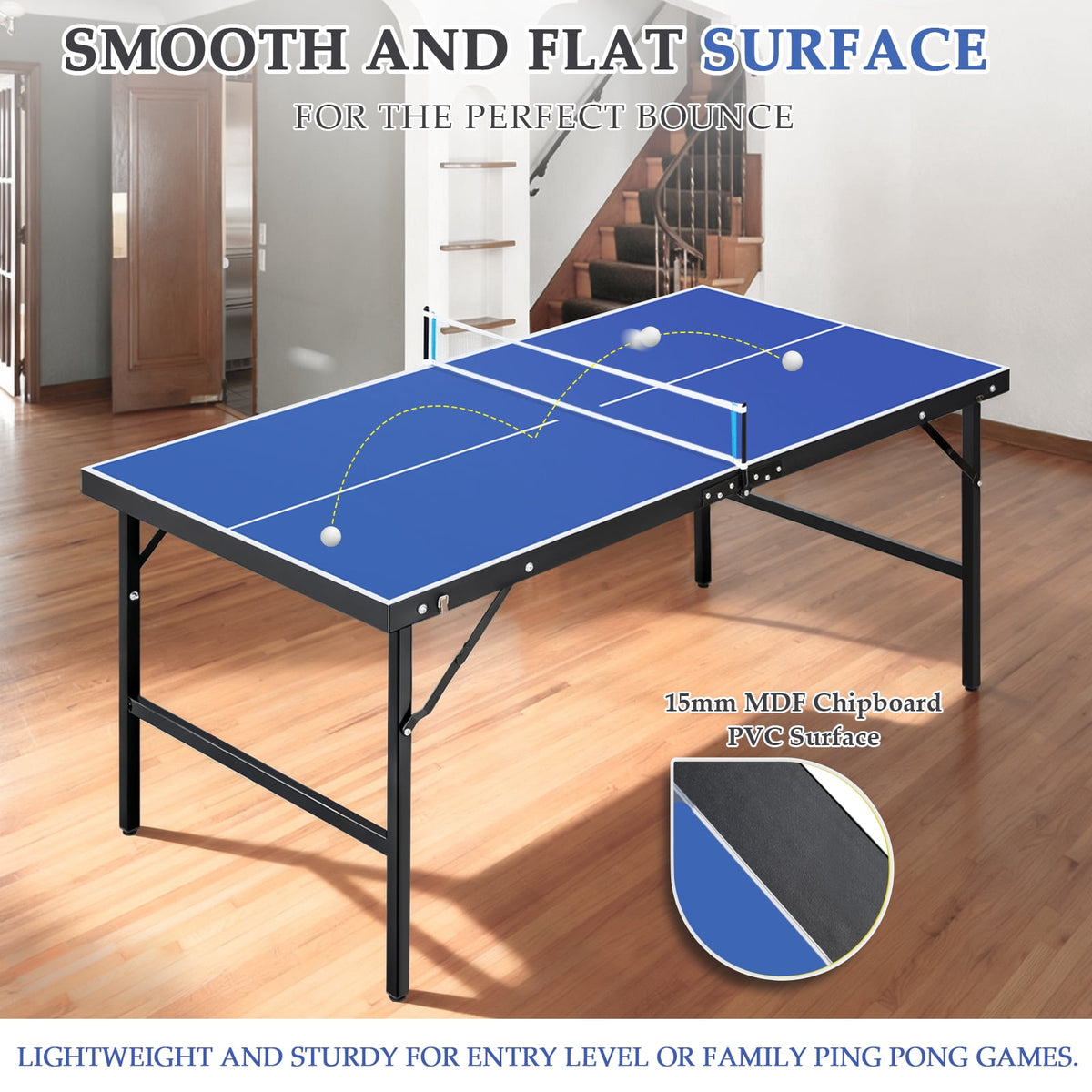 RAYCHEE Foldable Ping Pong Table, Portable Table Tennis Table with Net, Paddles & Balls, Indoor Game Room Table for Kids, Adults & Family Entertainment