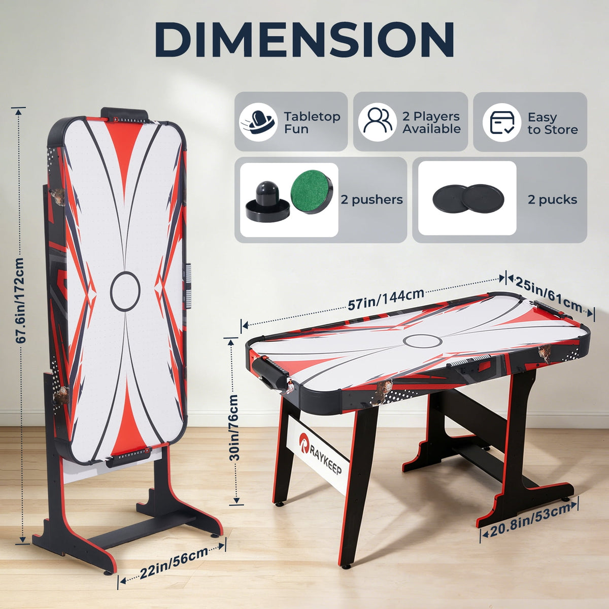 57" Foldable Air Hockey Table with LED Scoreboard, 12V Motor Arcade Game Table for Kids & Adults, Space-Saving Indoor Family Game Room Table