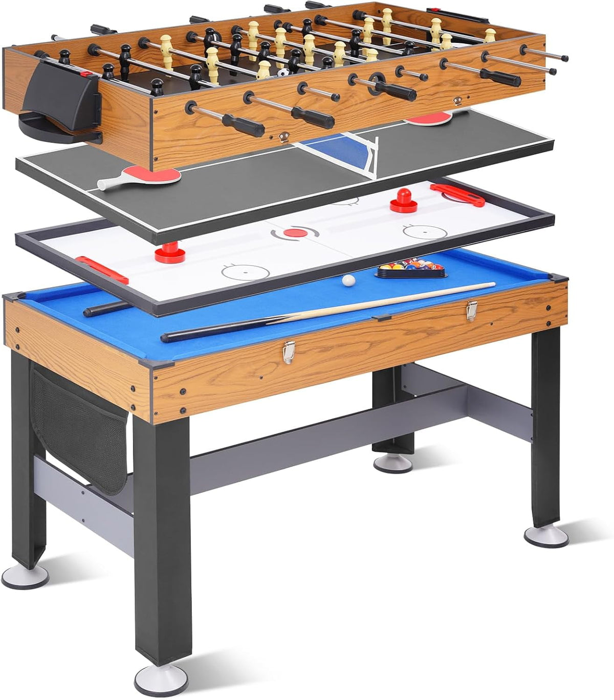 54" 4-in-1 Multi Game Table, Combination Game Table Set for Adults and Kids, Combo Games Table for Home, Game Room w/Soccer, Billiards Tabletop, Table Tennis, Hockey Tabletop