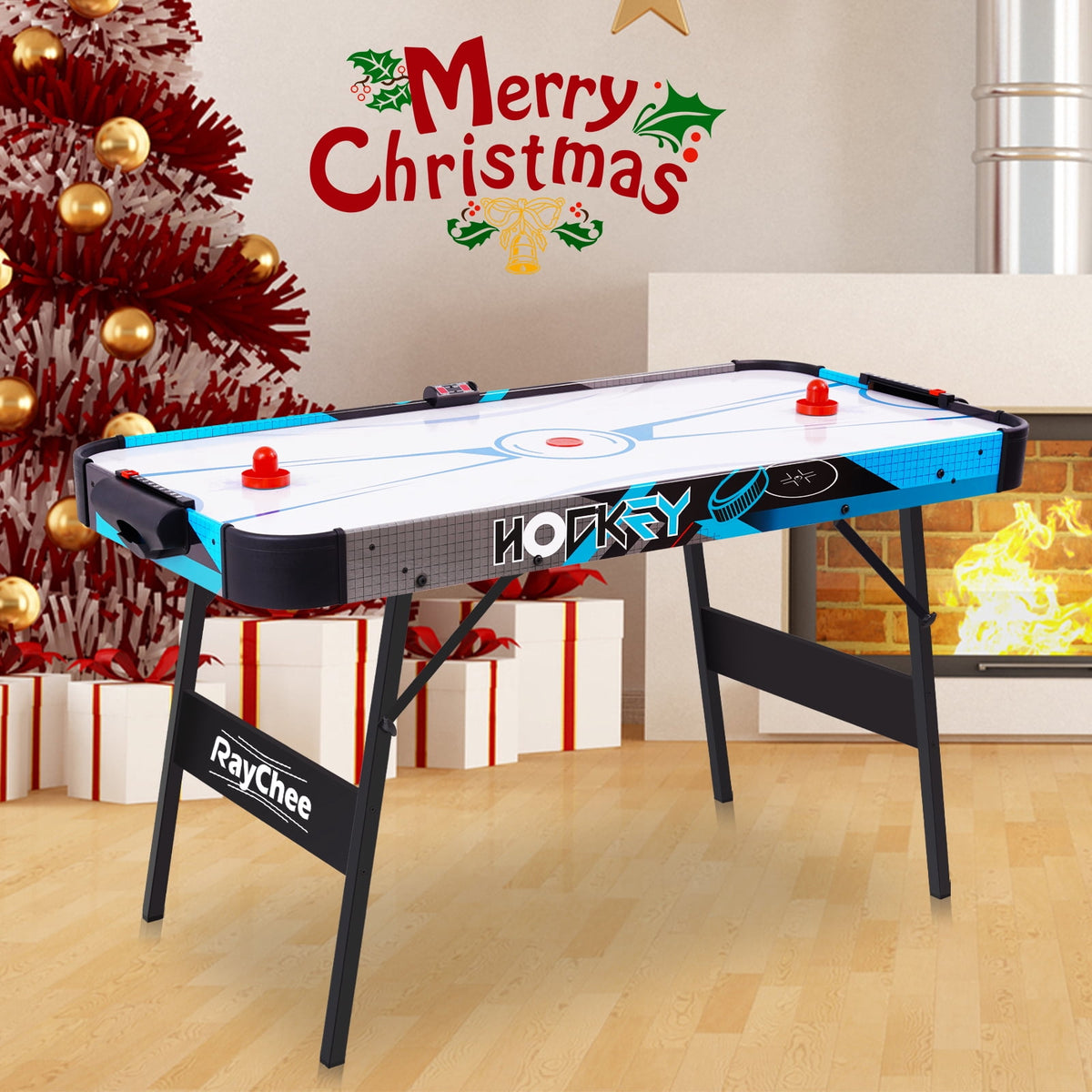 RayChee 56-inch Air Hockey Game Table with 2X Stronger Motor, Digital Scoreboard, and Accessories-Blue for Family