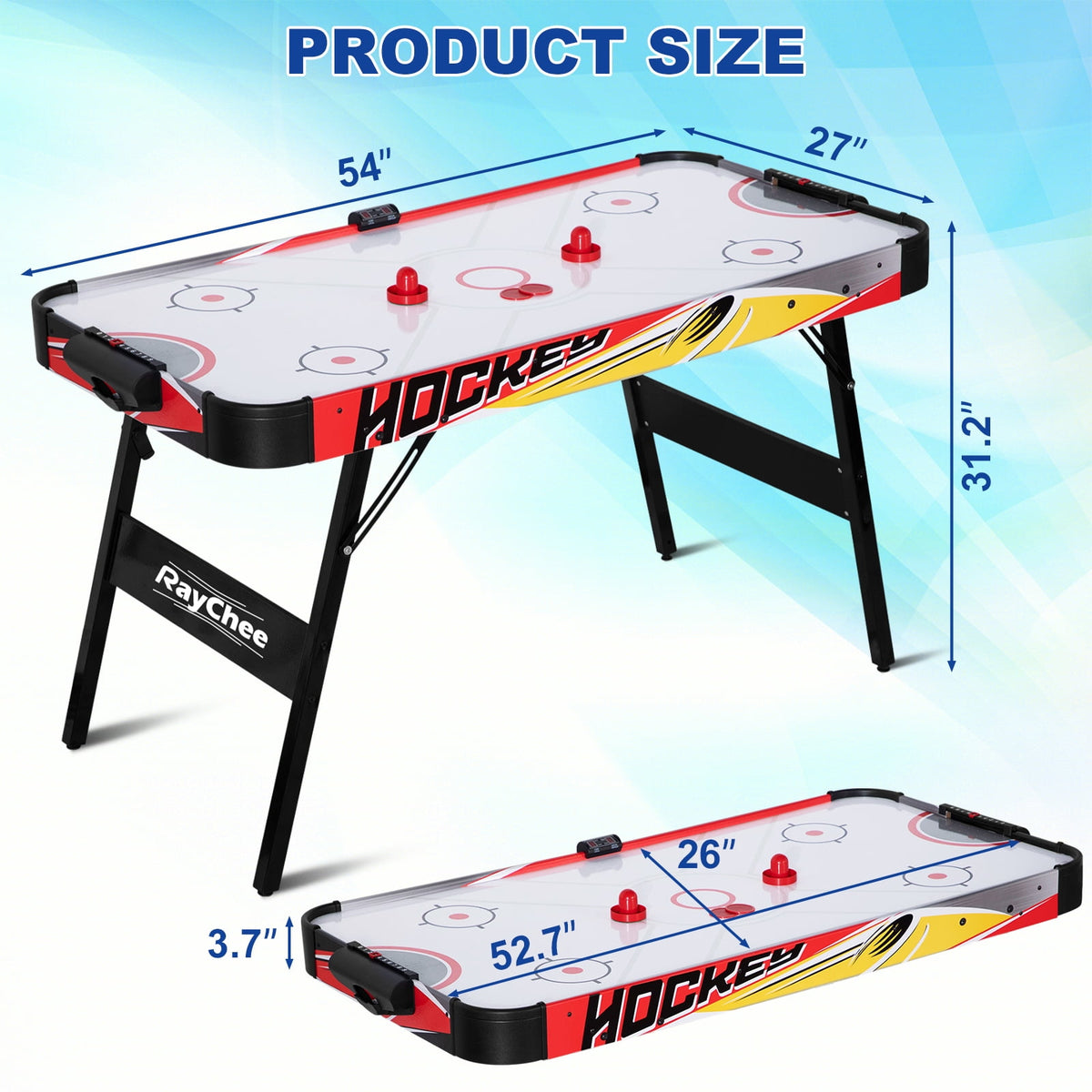 54" Foldable Air Hockey Table, LED Arcade Game Table with 2 Pucks & 2 Pushers, Powerful Air Motor, Indoor Hockey Game for Kids & Adults, Home Game Room