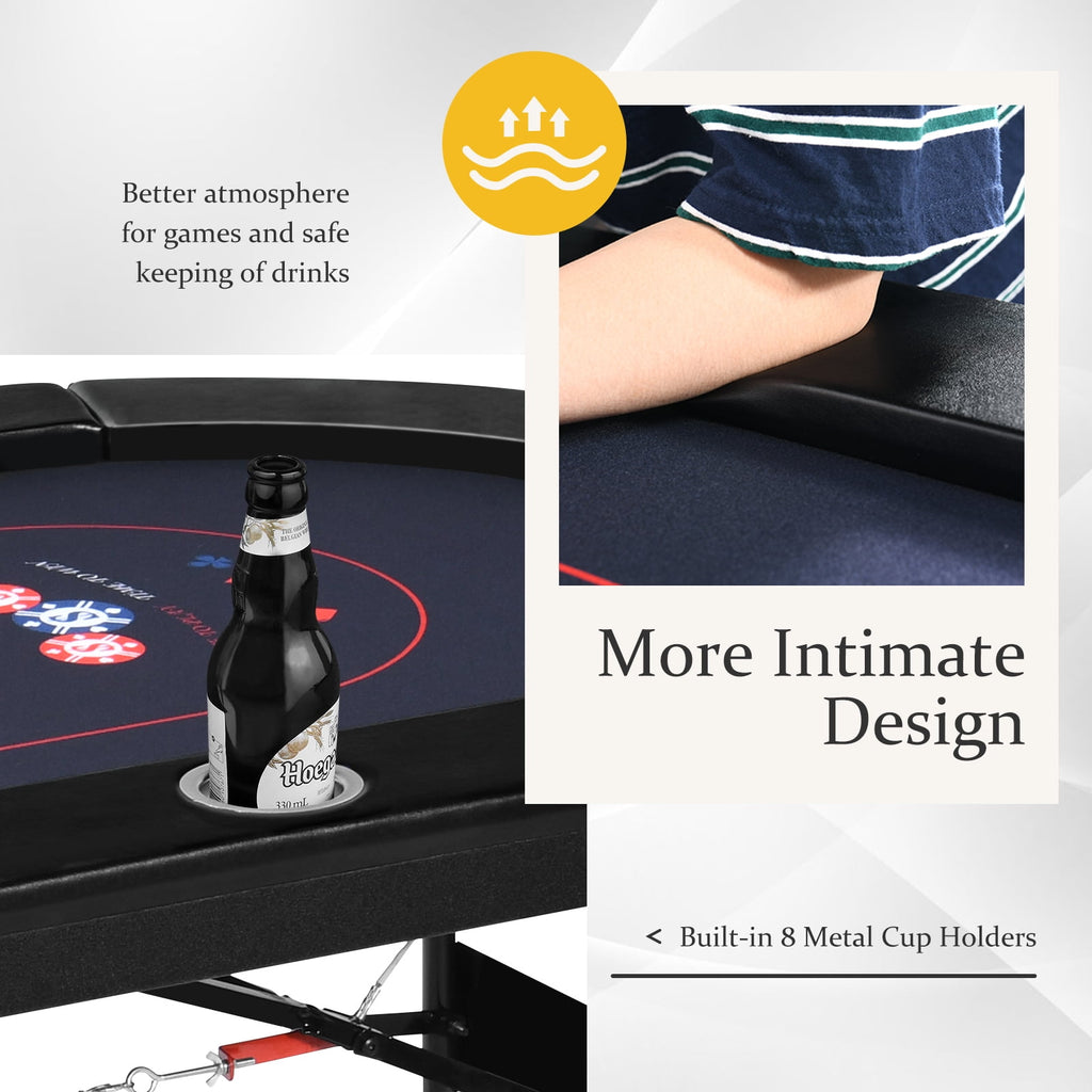 RayChee 8 Player Foldable Poker Table, Folding Texas Holdem Table, Portable Casino Table for Game Room with Padded Rails and Cup Holders (Black, 71 inch)