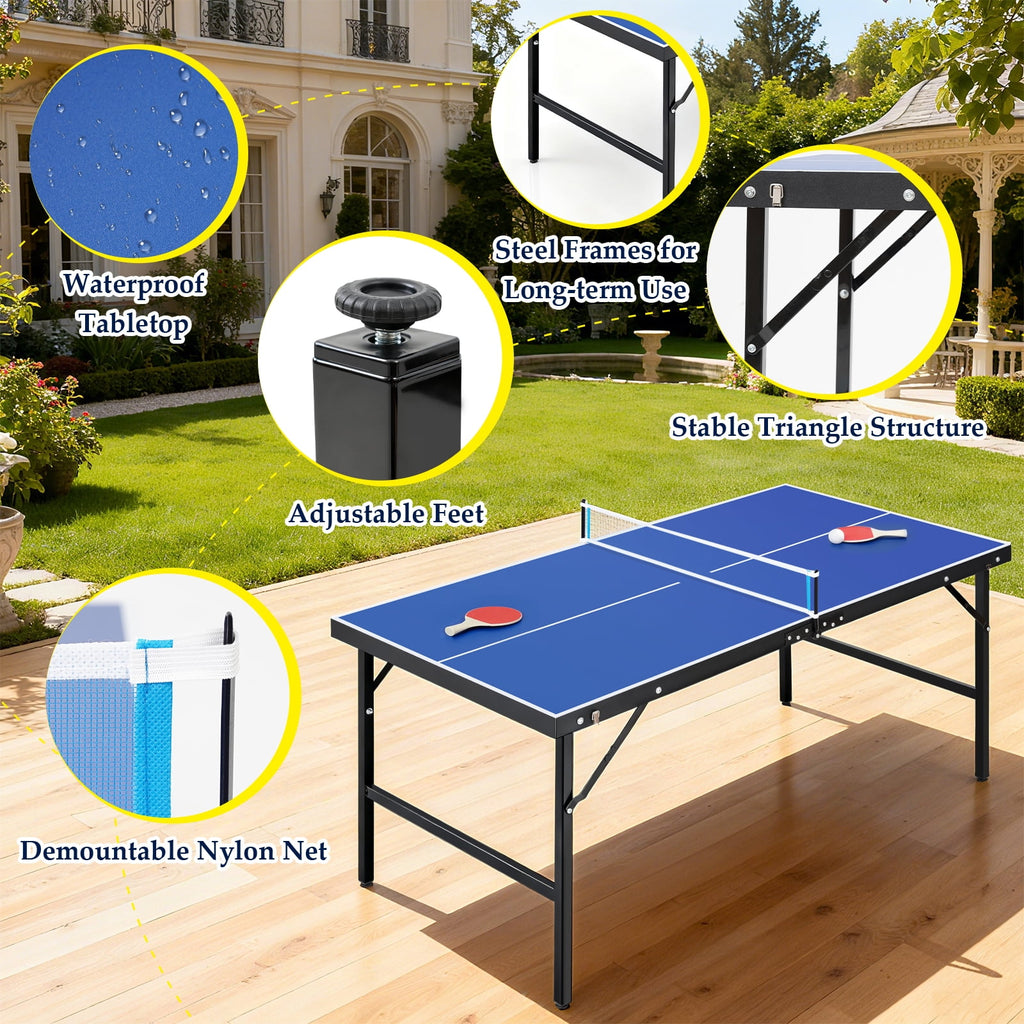 RAYCHEE Foldable Ping Pong Table, Portable Table Tennis Table with Net, Paddles & Balls, Indoor Game Room Table for Kids, Adults & Family Entertainment