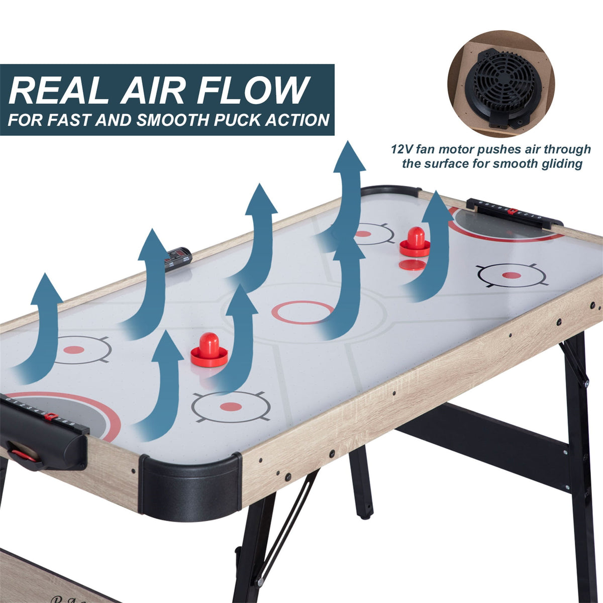 RayChee 54" Folding Air Hockey Table, Hockey Table Gaming Set Electronic scorekeeper w/2 Pucks, 2 Pushers, 12V Motor for Adults and Kids (Oak)