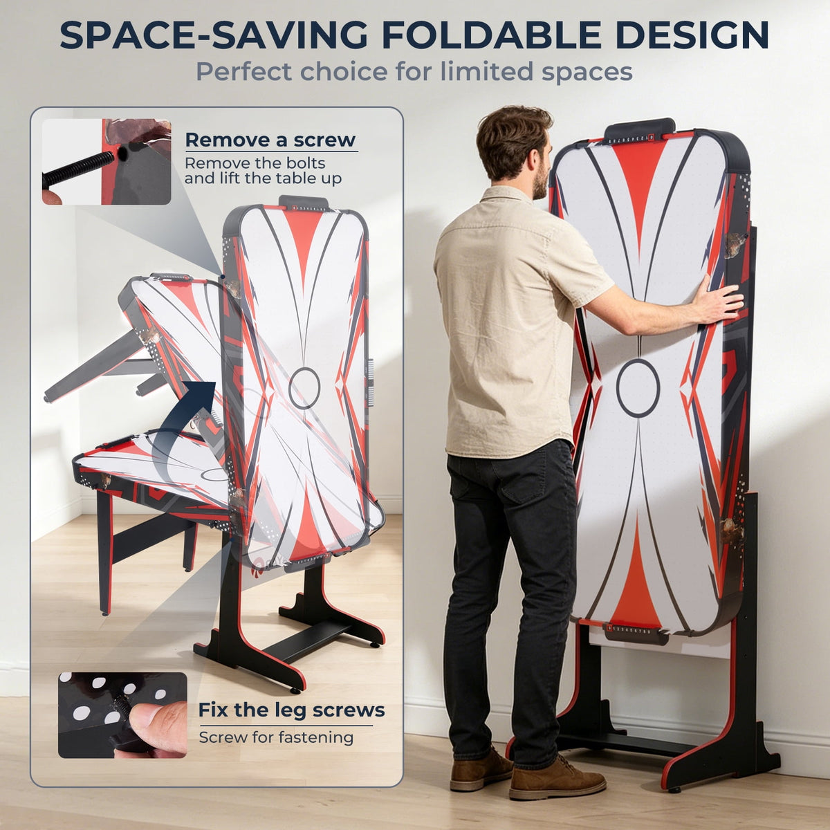 57" Foldable Air Hockey Table with LED Scoreboard, 12V Motor Arcade Game Table for Kids & Adults, Space-Saving Indoor Family Game Room Table