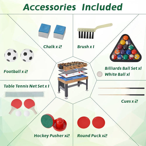 54" 4-in-1 Multi Game Table, Combination Game Table Set for Adults and Kids, Combo Games Table for Home, Game Room w/Soccer, Billiards Tabletop, Table Tennis, Hockey Tabletop
