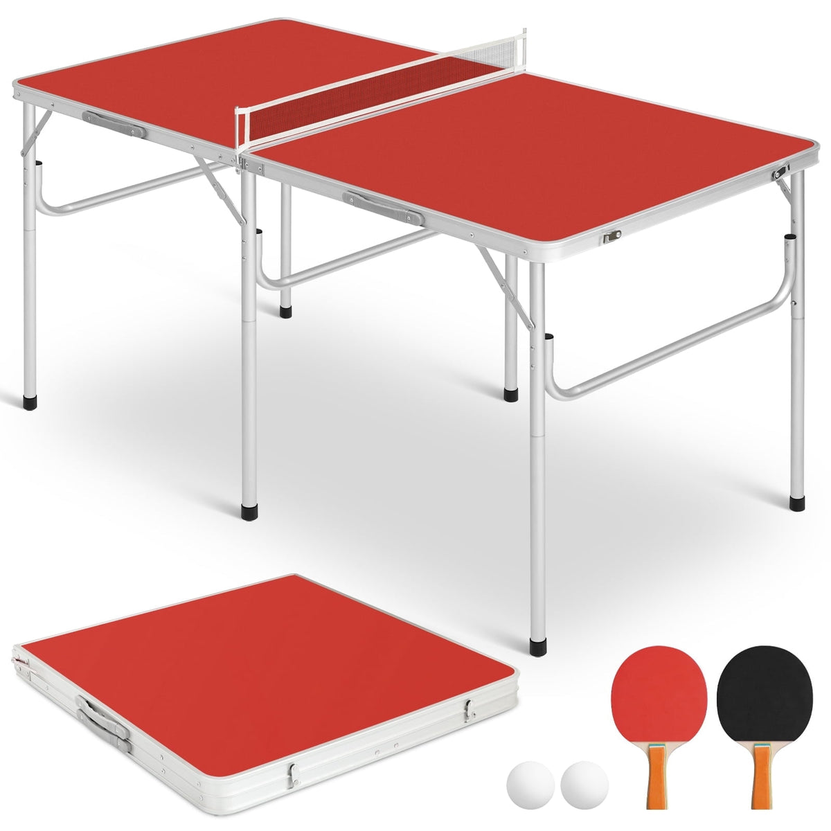 RAYCHEE Foldable Ping Pong Table, Portable Table Tennis Table with Net, Paddles & Balls, Indoor Game Room Table for Kids, Adults & Family Entertainment