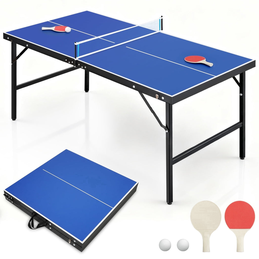 RAYCHEE Foldable Ping Pong Table, Portable Table Tennis Table with Net, Paddles & Balls, Indoor Game Room Table for Kids, Adults & Family Entertainment
