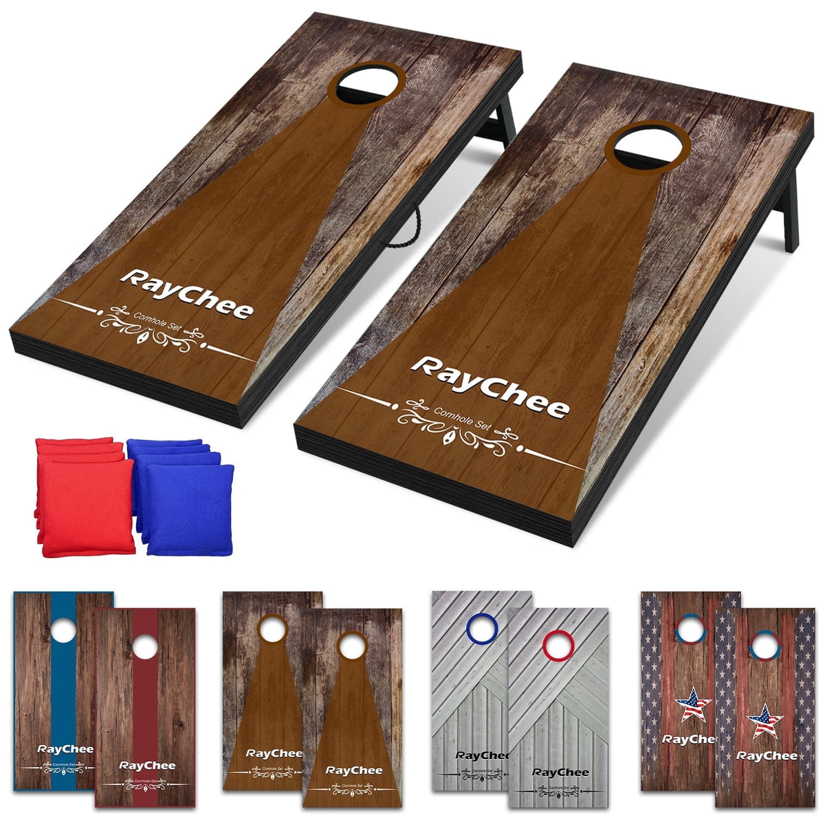 RayChee 4'x 2'Cornhole Board Set, Corn Holes Outdoor Game Cornhole Boards Regulation Size 8 Bean Bags Toss for Adults Family Lawn Beach