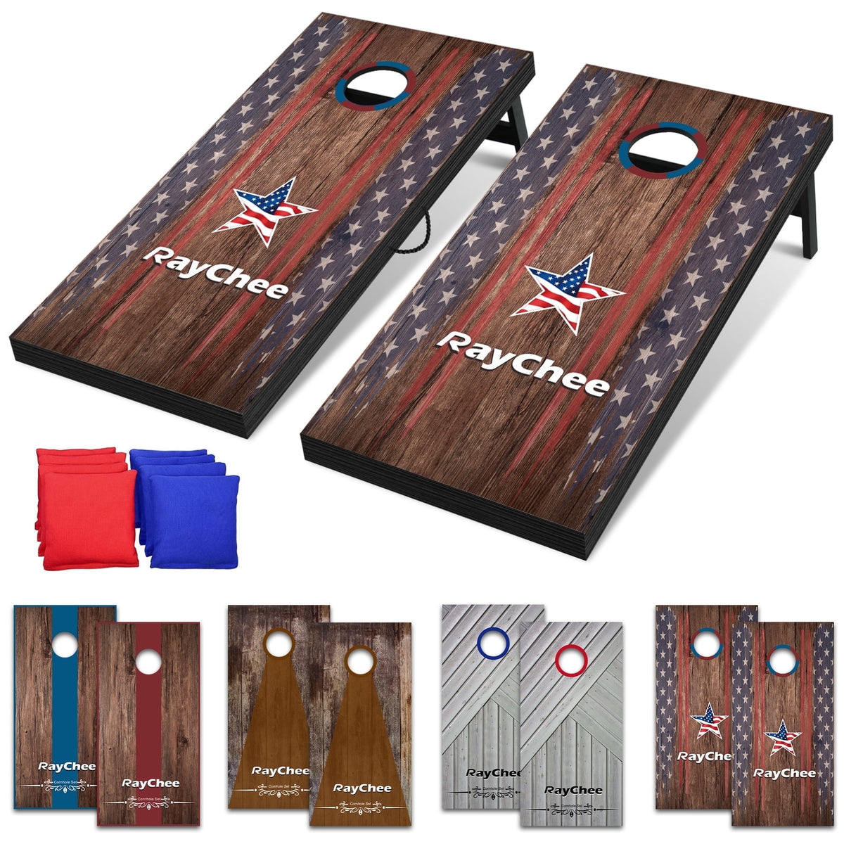 RayChee 4'x 2'Cornhole Board Set, Corn Holes Outdoor Game Cornhole Boards Regulation Size 8 Bean Bags Toss for Adults Family Lawn Beach