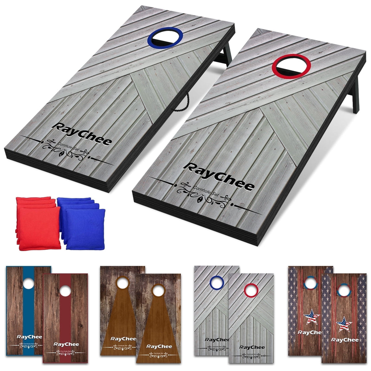 RayChee 4'x 2'Cornhole Board Set, Corn Holes Outdoor Game Cornhole Boards Regulation Size 8 Bean Bags Toss for Adults Family Lawn Beach