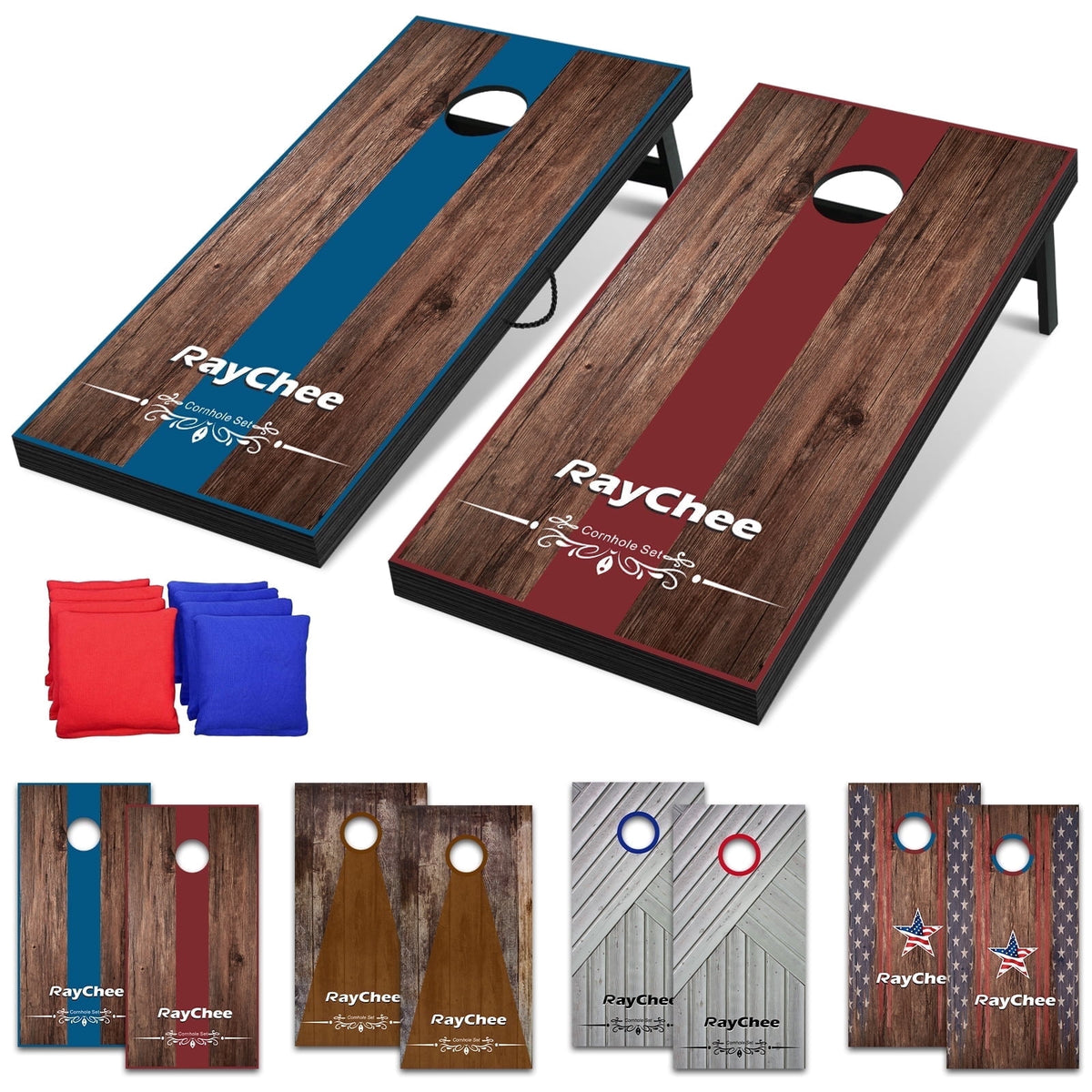 RayChee 4'x 2'Cornhole Board Set, Corn Holes Outdoor Game Cornhole Boards Regulation Size 8 Bean Bags Toss for Adults Family Lawn Beach