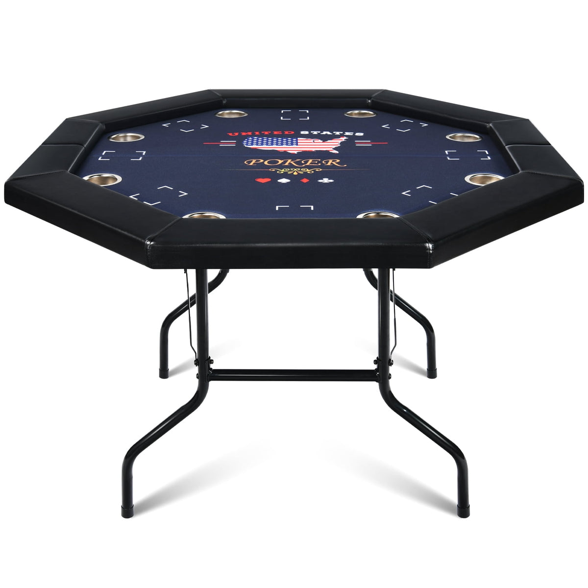 RayChee Poker Table Foldable, 8 Player Octagonal Texas Holdem Table w/Cushioned Rail, Stainless Steel Cup Holders, Casino-Grade Felt Surface (Black)