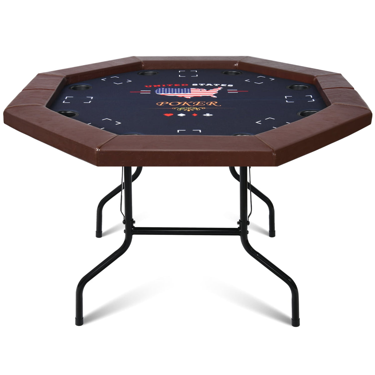 RayChee Poker Table Foldable, 8 Player Octagonal Texas Holdem Table w/Cushioned Rail, Stainless Steel Cup Holders, Casino-Grade Felt Surface (Black)