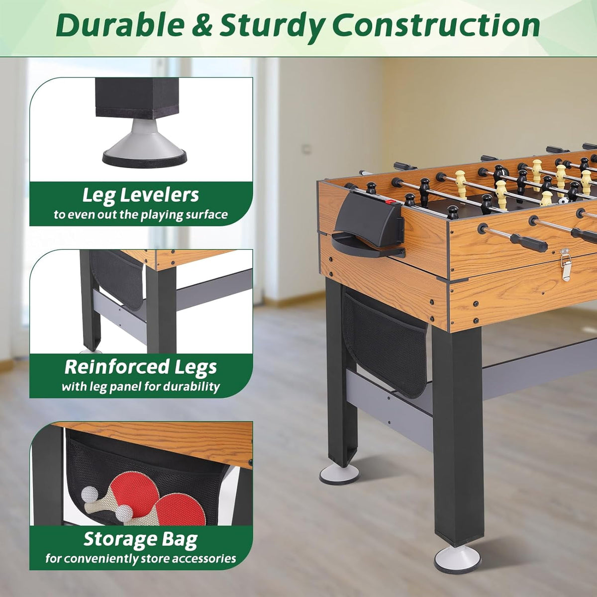 54" 4-in-1 Multi Game Table, Combination Game Table Set for Adults and Kids, Combo Games Table for Home, Game Room w/Soccer, Billiards Tabletop, Table Tennis, Hockey Tabletop