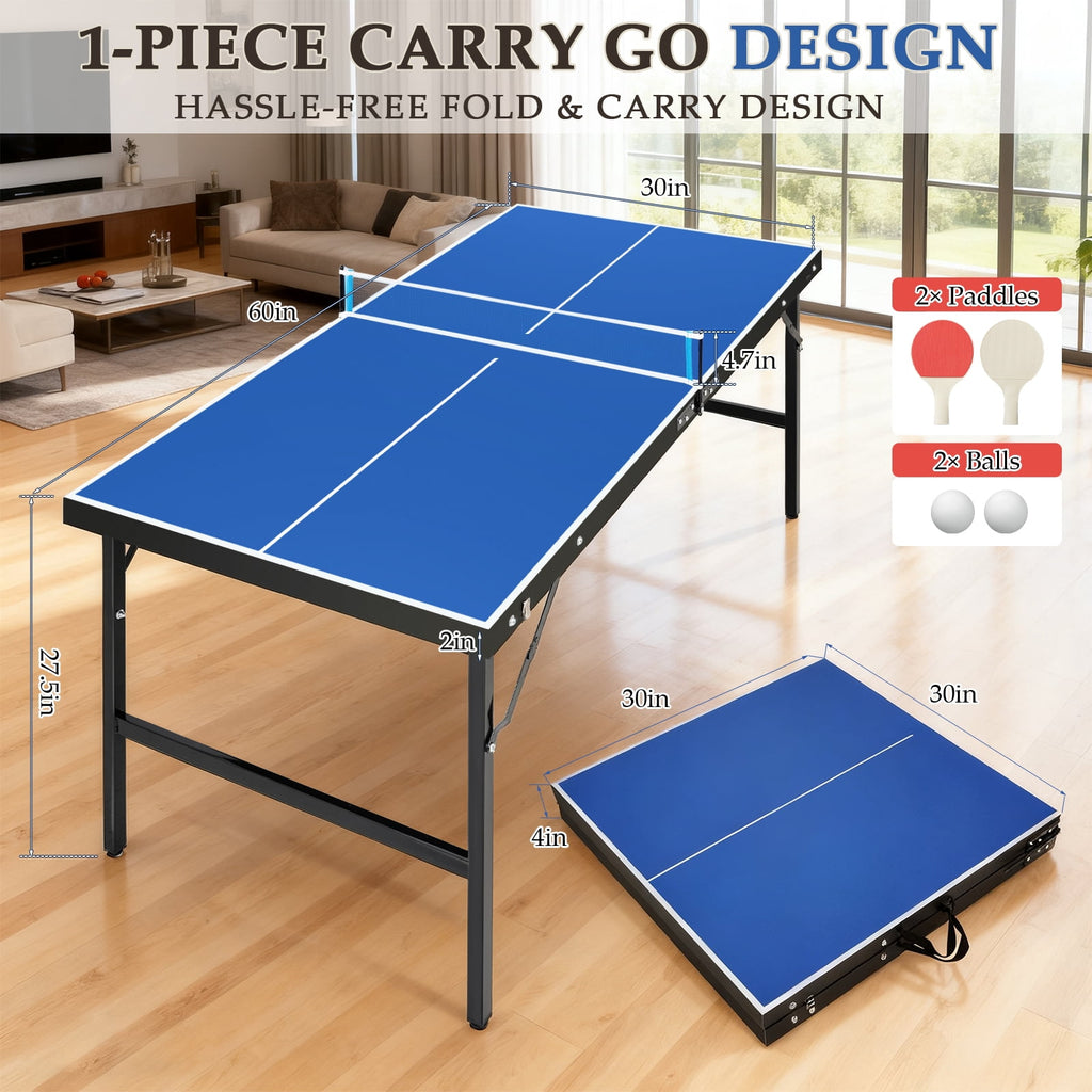 RAYCHEE Foldable Ping Pong Table, Portable Table Tennis Table with Net, Paddles & Balls, Indoor Game Room Table for Kids, Adults & Family Entertainment