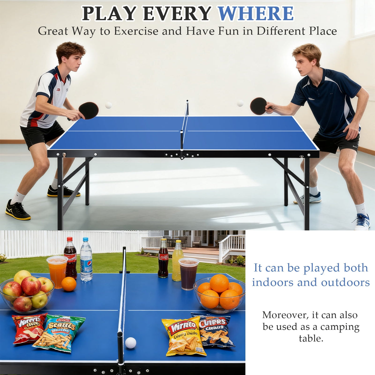 RAYCHEE Foldable Ping Pong Table, Portable Table Tennis Table with Net, Paddles & Balls, Indoor Game Room Table for Kids, Adults & Family Entertainment