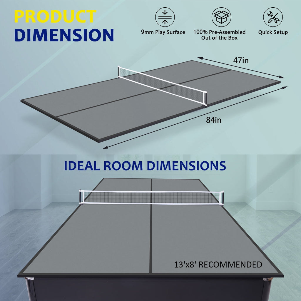 RayChee Foldable Table Tennis Table Conversion Top Foldable Tennis Topper for Tables Compact Design Easy Set-Up Ping Pong Game Accessories