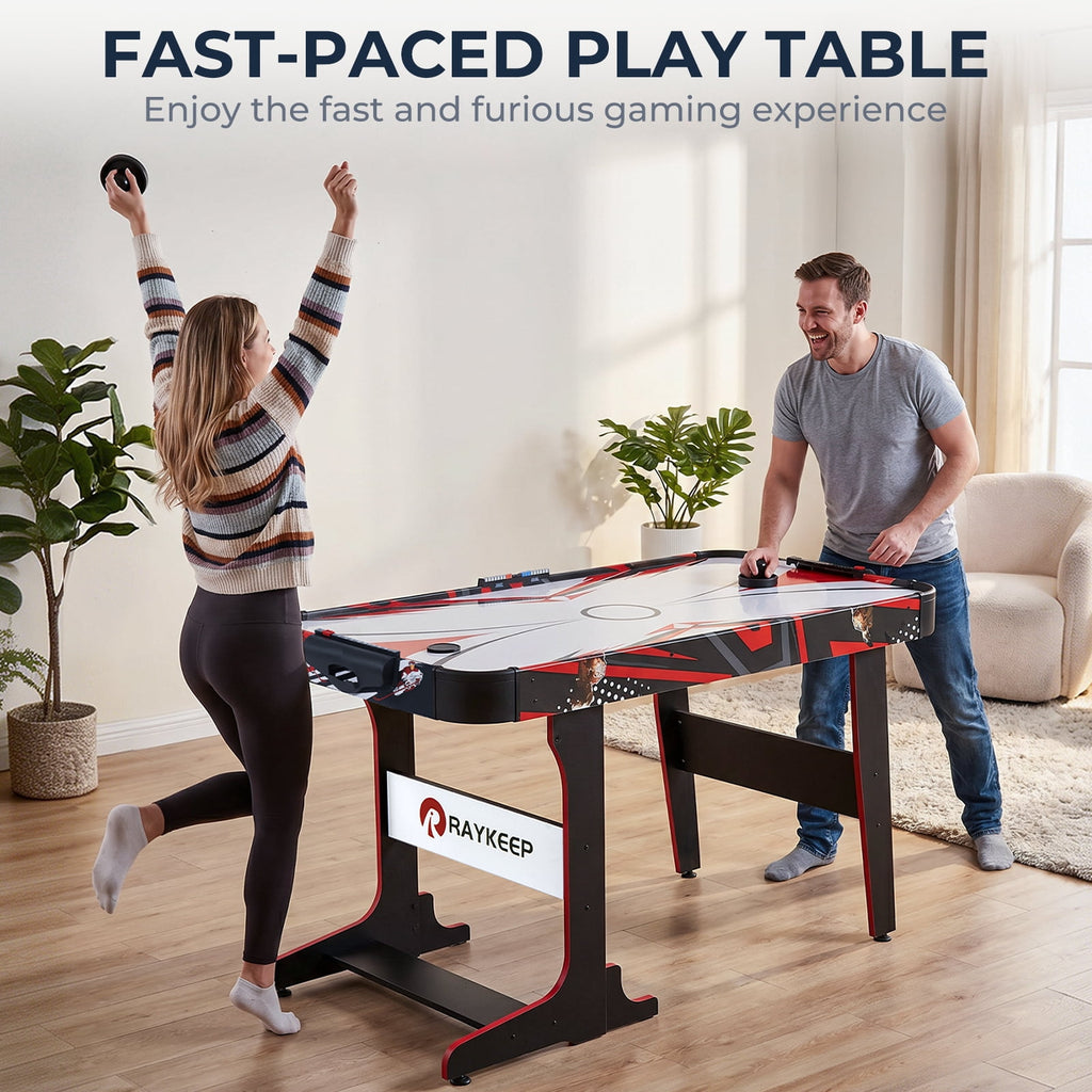 57" Foldable Air Hockey Table with LED Scoreboard, 12V Motor Arcade Game Table for Kids & Adults, Space-Saving Indoor Family Game Room Table