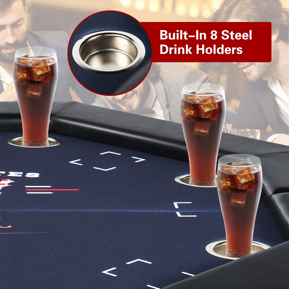 RayChee Poker Table Foldable, 8 Player Octagonal Texas Holdem Table w/Cushioned Rail, Stainless Steel Cup Holders, Casino-Grade Felt Surface (Black)